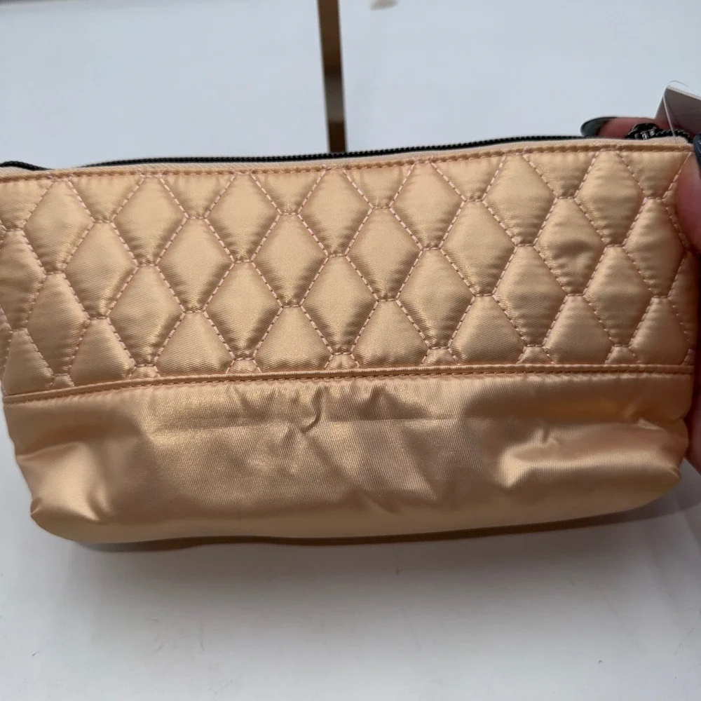 Lug Shiplap Quilted Wristlet Pouch Metallic Rose Gold Water Repellent NWT